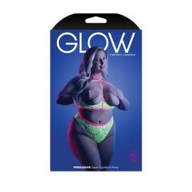 FANTASY LINGERIE GLOW PERSUASIVE CONTRAST BRA & PANTY NEON GREEN Q/S