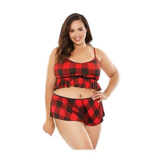 FANTASY LINGERIE CURVE NOELLE CROP CAMI & SHORT SET RED/BLACK 3X/4X