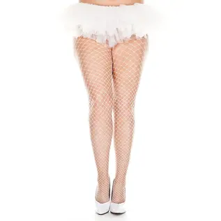 MUSIC LEGS ML PANTYHOSE MINI DIAMOND NET QUEEN SIZE WHITE