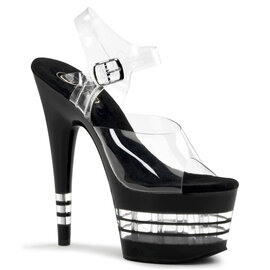 PLEASER PLEASER ADORE 708 SANDAL 7" HEEL BLACK/CLEAR SIZE 9