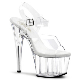 PLEASER PLEASER ADORE 708 SANDAL 7" HEEL CLEAR/WHITE SIZE 6