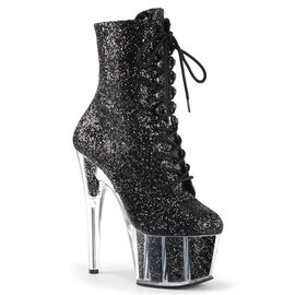 PLEASER ADORE LACE UP ANKLE BOOT GLITTER BLACK SIZE 10