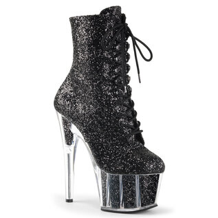 PLEASER ADORE LACE UP ANKLE BOOT GLITTER BLACK SIZE 10
