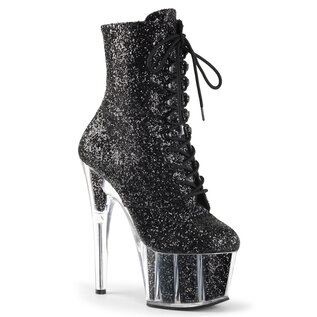 PLEASER PLEASER ADORE LACE UP ANKLE BOOT GLITTER BLACK SIZE 10