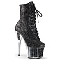 PLEASER ADORE LACE UP ANKLE BOOT GLITTER BLACK SIZE 10