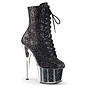PLEASER PLEASER ADORE LACE UP ANKLE BOOT GLITTER BLACK SIZE 8