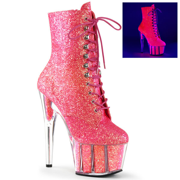 PLEASER ADORE LACE-UP ANKLE BOOT GLITTER PINK SIZE 8