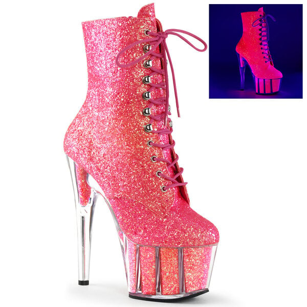 PLEASER PLEASER ADORE LACE-UP ANKLE BOOT GLITTER PINK SIZE 9