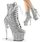 PLEASER PLEASER ADORE LACE UP ANKLE BOOT GLITTER SILVER SIZE 10