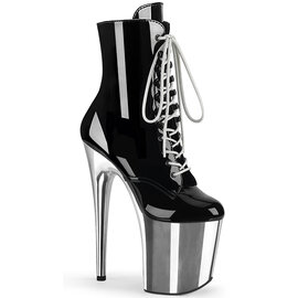 PLEASER PLEASER FLAMINGO 1020 LACE UP BOOT SIDE ZIP  SILVER/BLACK SIZE 8