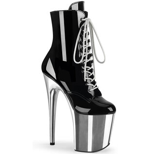 PLEASER PLEASER FLAMINGO 1020 LACE UP BOOT SIDE ZIP  SILVER/BLACK SIZE 8
