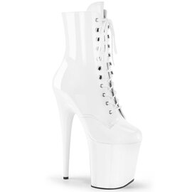 PLEASER PLEASER FLAMINGO 1020 LACE UP BOOT SIDE ZIP  WHITE SIZE 10