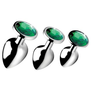XR BRAND BOOTY SPARKS ANAL PLUG SET STAINLESS ROUND EMERALD