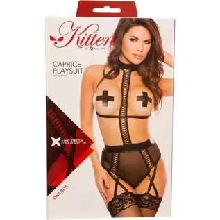 ALLURE LINGERIE ALLURE KITTEN CAPRICE PLAYSUIT W/GARTERS BLACK  0/S