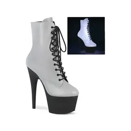 PLEASER ADORE BOOT LACE UP  7" HEEL 1020  REFLECTIVE WHITE SIZE 7
