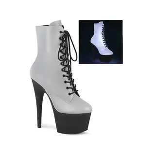PLEASER ADORE BOOT LACE UP  7" HEEL 1020  REFLECTIVE WHITE SIZE 7