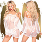 PENTHOUSE LINGERIE PENTHOUSE LIP SMACKER MESH LACE DETAIL CHEMISE W/ THONG WHITE L/XL
