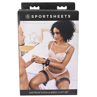 SPORTS SHEETS SPORTSHEETS SAFFRON THIGH AND WRIST CUFF SET BLACK/RED