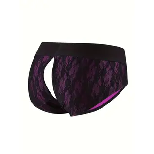 "O" HEAVENS CROTCHLESS HARNESS BRIEF LACE PURPLE/BLACK