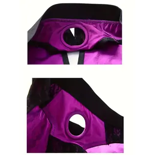 "O" HEAVENS CROTCHLESS HARNESS BRIEF LACE PURPLE/BLACK