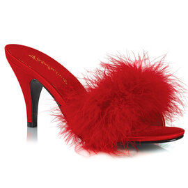 PLEASER PLEASER CLASSIQUE FUR SLIPPER 4" HEEL RED SIZE 8