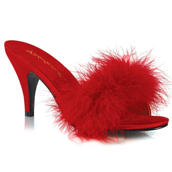 PLEASER PLEASER CLASSIQUE FUR SLIPPER 4" HEEL RED SIZE 8