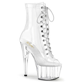 PLEASER PLEASER ADORE PEEP TOE LACE UP ANKLE BOOT CLEAR 8