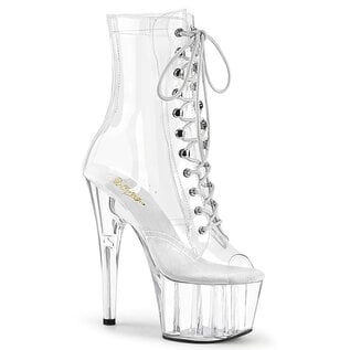 PLEASER ADORE PEEP-TOE LACE-UP ANKLE BOOT CLEAR SIZE 8