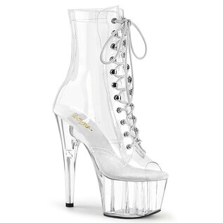 PLEASER PLEASER ADORE PEEP TOE LACE UP ANKLE BOOT CLEAR 8