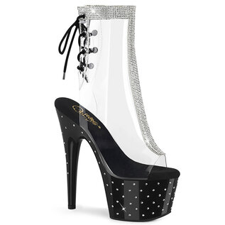 PLEASER PLEASER STARDUST RHINESTONE PEEP TOE ANKLE BOOT CLR/BLK CLEAR/BLK 8