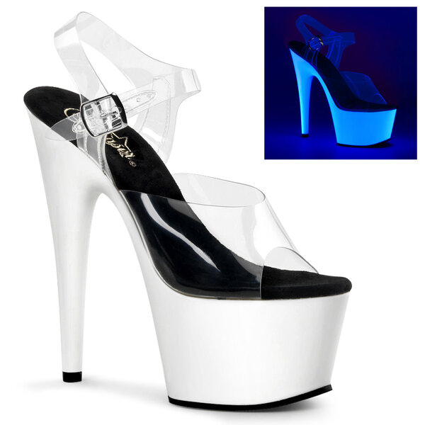 PLEASER ADORE UV ANKLE-STRAP SANDAL WHITE/BLACK/CLEAR SIZE 6