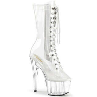 PLEASER PLEASER ADORE LACE UP MID CALF BOOT WITH SIDE ZIP  CLEAR 7