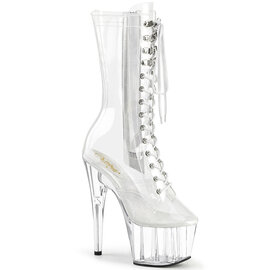 PLEASER ADORE LACE UP MID CALF BOOT WITH SIDE ZIP  CLEAR 9