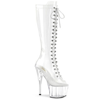 PLEASER PLEASER ADORE PEEP TOE KNEE HIGH LACE UP BOOT  CLEAR 7
