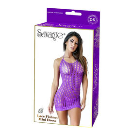 SAVAGE SAVAGE LACE FISHNET MINI DRESS O/S PURPLE