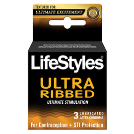 LIFESTYLES ULTRA RIBBED CONDOM STIMULATING 3 PACK