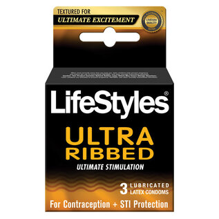 LIFESTYLE CONDOM LIFESTYLES ULTRA RIBBED STIMULATING CONDOMS 3 PACK