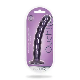 SHOTS AMERICA LLC DILDO BEADED G-SPOT OUCH! 8" METALLIC PURPLE