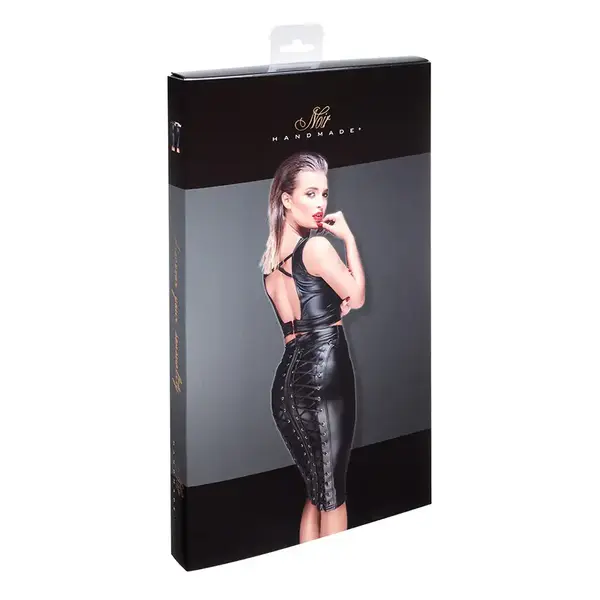 NOIR PENCIL SKIRT HANDMADE WET LOOK BLACK 1X