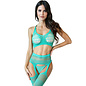SAVAGE BODYSTOCKING BRALETTE & GARTER 2 PC GREEN ONE SIZE
