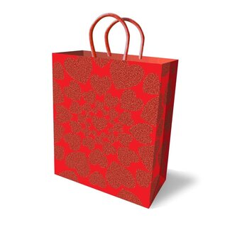 LITTLE GENIE GIFT BAG HEARTS GLITTER RED