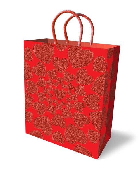 LITTLE GENIE GIFT BAG HEARTS GLITTER RED