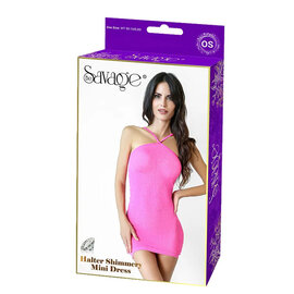 SAVAGE SAVAGE HALTER SHIMMERY MINI DRESS O/S PINK