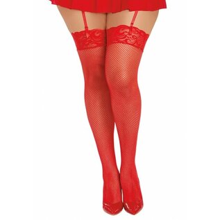 ELEGANT MOMENTS EM THIGH HIGH FISHNET STOCKING RED QUEEN SIZE