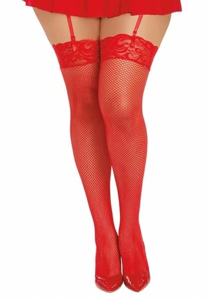 ELEGANT MOMENTS THIGH HIGHS NET RED PLUS SIZE