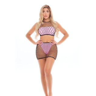 PINK LIPSTICK PL CRAVE YOU FISHNET CAMI TOP & SKIRT W/TOP & PANTY