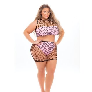 PINK LIPSTICK PL CRAVE YOU FISHNET CAMI TOP & SKIRT W/TOP & PANTY