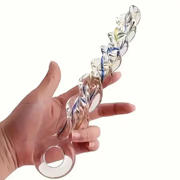 "O" HEAVENS GLASS SPIRAL ANAL PLUG BLUE & YELLOW