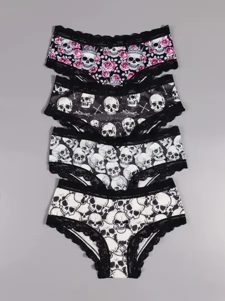 "O" HEAVENS SILK WITH LACE TRIM SKULL PANTY