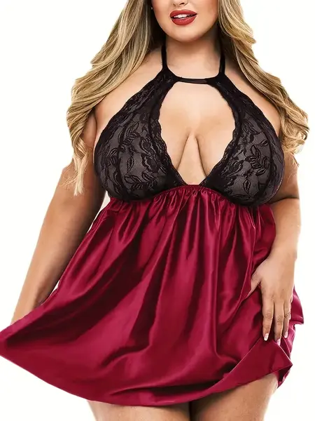 "O" HEAVENS BABYDOLL & THONG WINE & BLACK